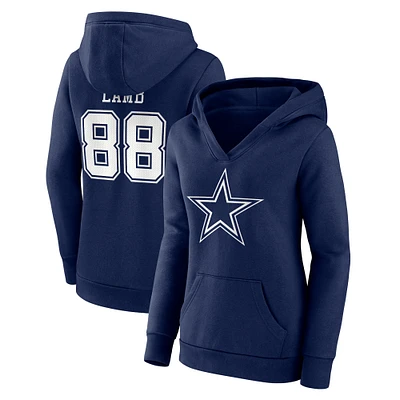 Sweat à capuche col en V pour femme CeeDee Lamb bleu marine Dallas Cowboys Player Icon Name & Number