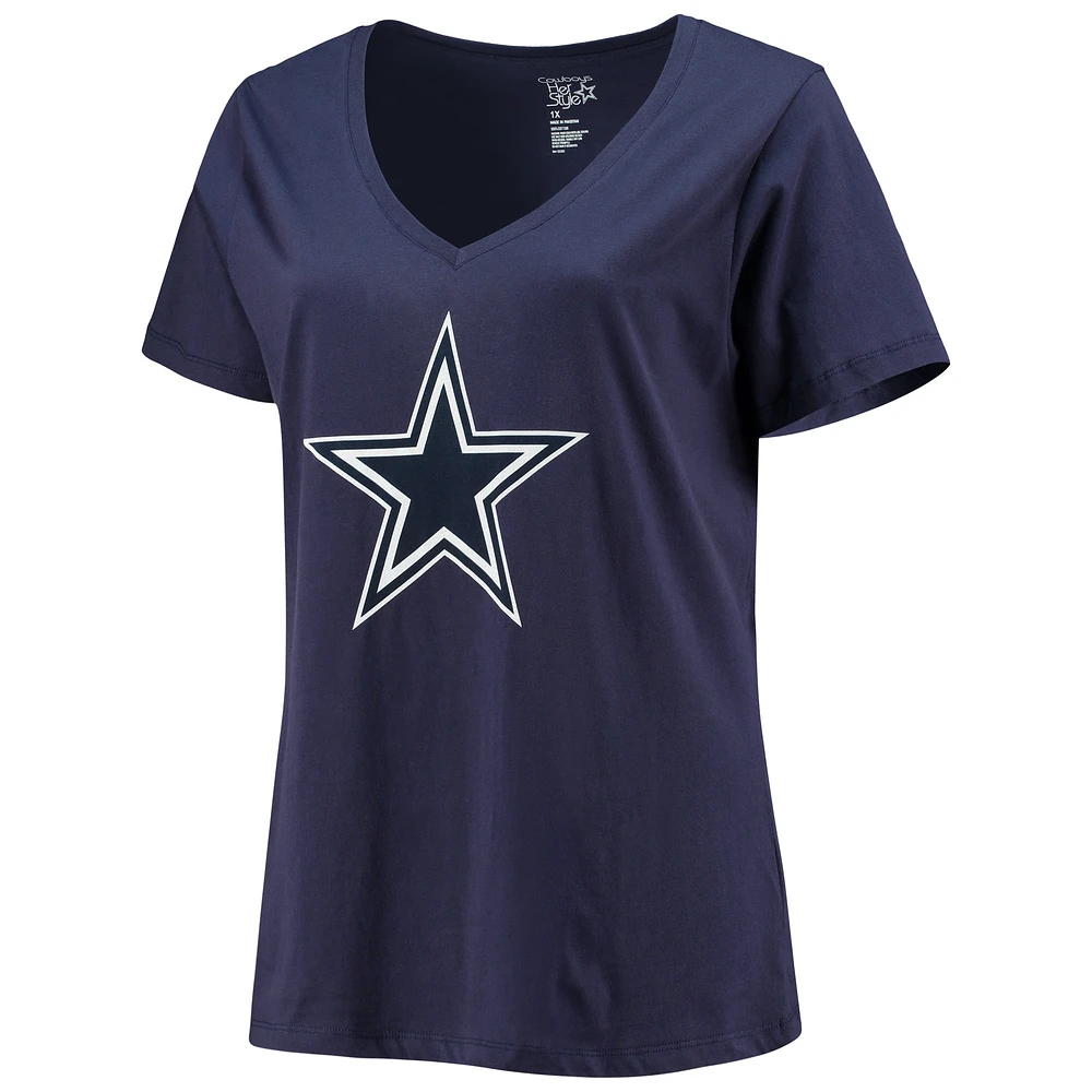 T-shirt à col en V pour femmes CeeDee Lamb Navy Dallas Cowboys, taille plus Fair Catch, nom et numéro