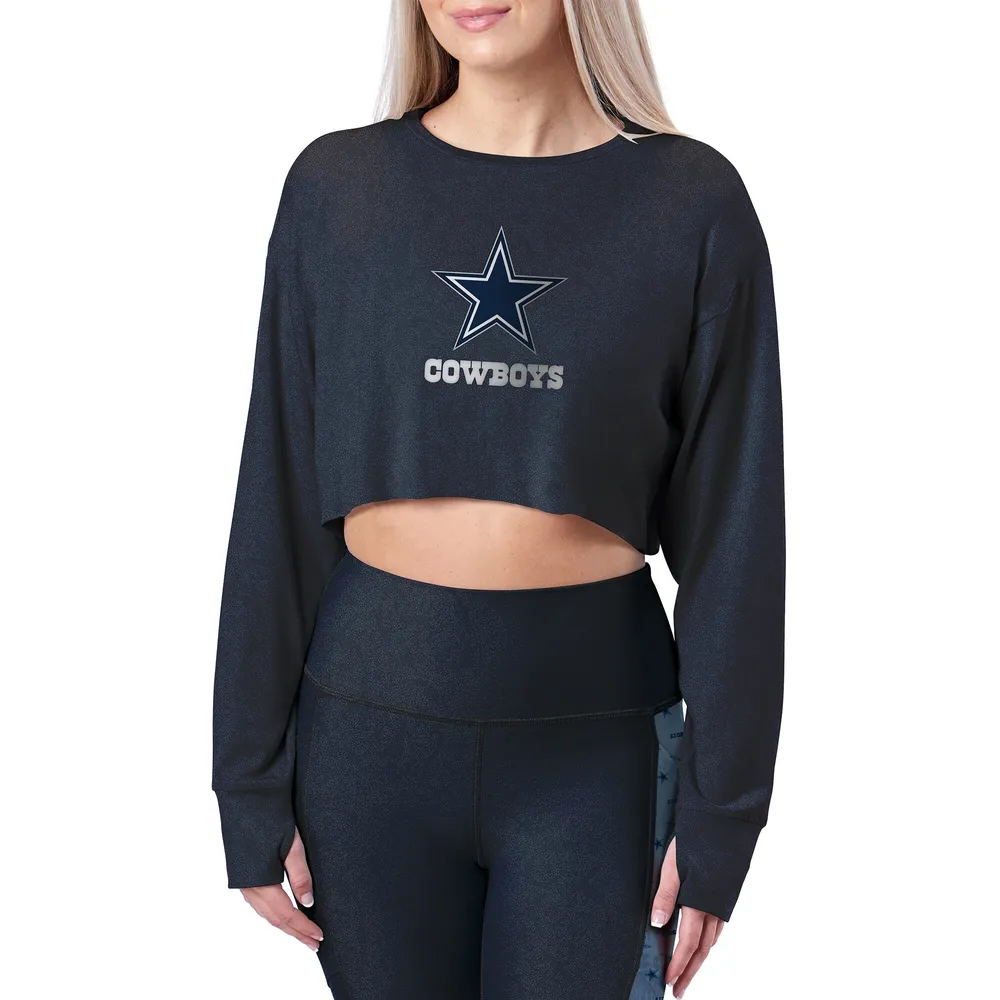 Women's Dallas Cowboys Certo Navy Cropped Long Sleeve Shirt