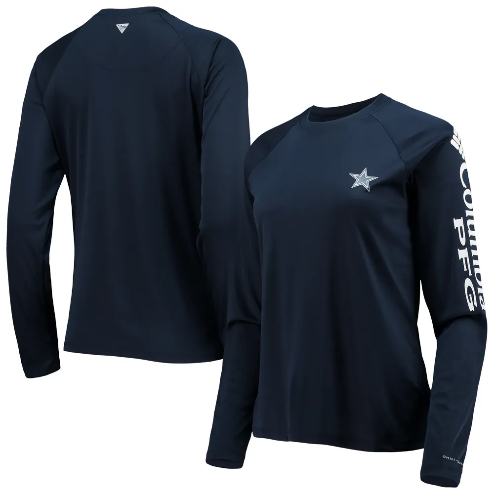 T-shirt à manches longues raglan omnicolore Tidal Dallas Cowboys Columbia pour femme, bleu marine/blanc