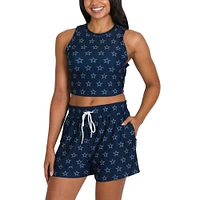 Ensemble de nuit Concepts Sport Dallas Cowboys Gauge pour femmes, débardeur court et short imprimé sur toute la surface