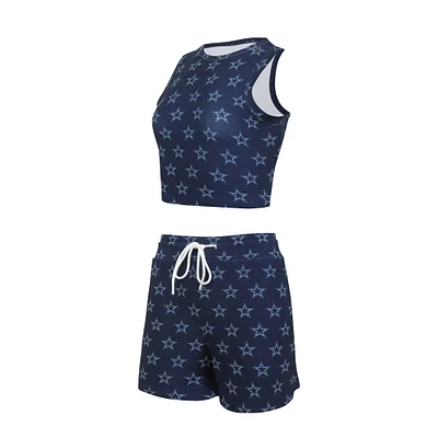 Women's Concepts Sport Dallas Cowboys Gauge Allover Print Cropped Tank Top & Shorts Sleep Set