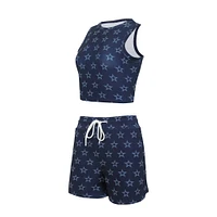 Ensemble de nuit Concepts Sport Dallas Cowboys Gauge pour femmes, débardeur court et short imprimé sur toute la surface