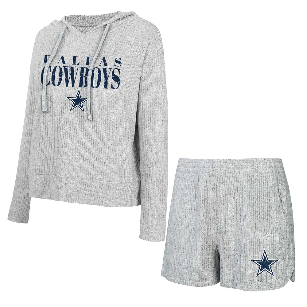 Ensemble t-shirt à capuche et short manches longues Juniper pour femme Concepts Sport Gray Dallas Cowboys