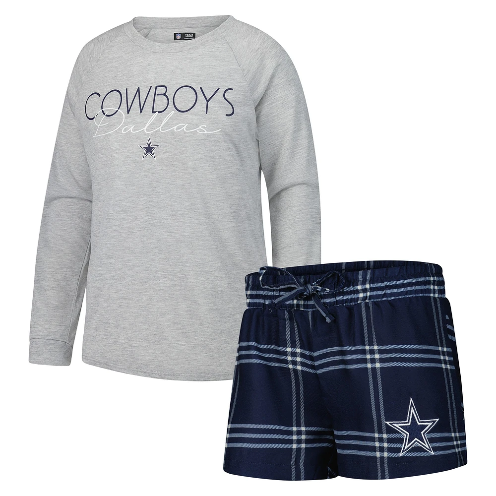 Ensemble t-shirt à manches longues et short raglan pour femme Concepts Sport bleu marine/gris Dallas Cowboys Petition