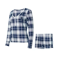 Women's Concepts Sport Navy/Silver Dallas Cowboys Ashford Long Sleeve V-Neck Top & Short Set