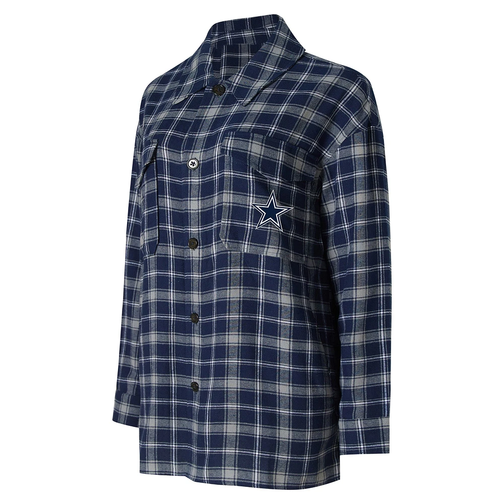 Chemise de nuit en flanelle Concepts Sport pour femmes, bleu marine, Dallas Cowboys Arctic Boyfriend