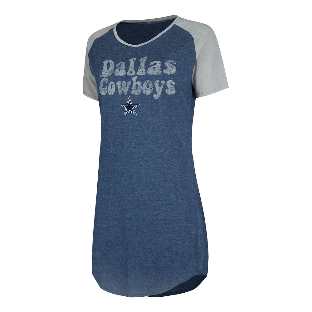 Chemise de nuit raglan à col en V Concepts Sport pour femmes, bleu marine, Dallas Cowboys