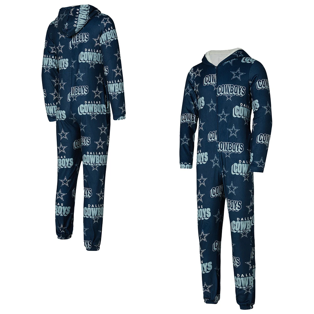 Women's Concepts Sport Navy Dallas Cowboys Roadway Allover Print Microfleece Full-Zip Union Suit