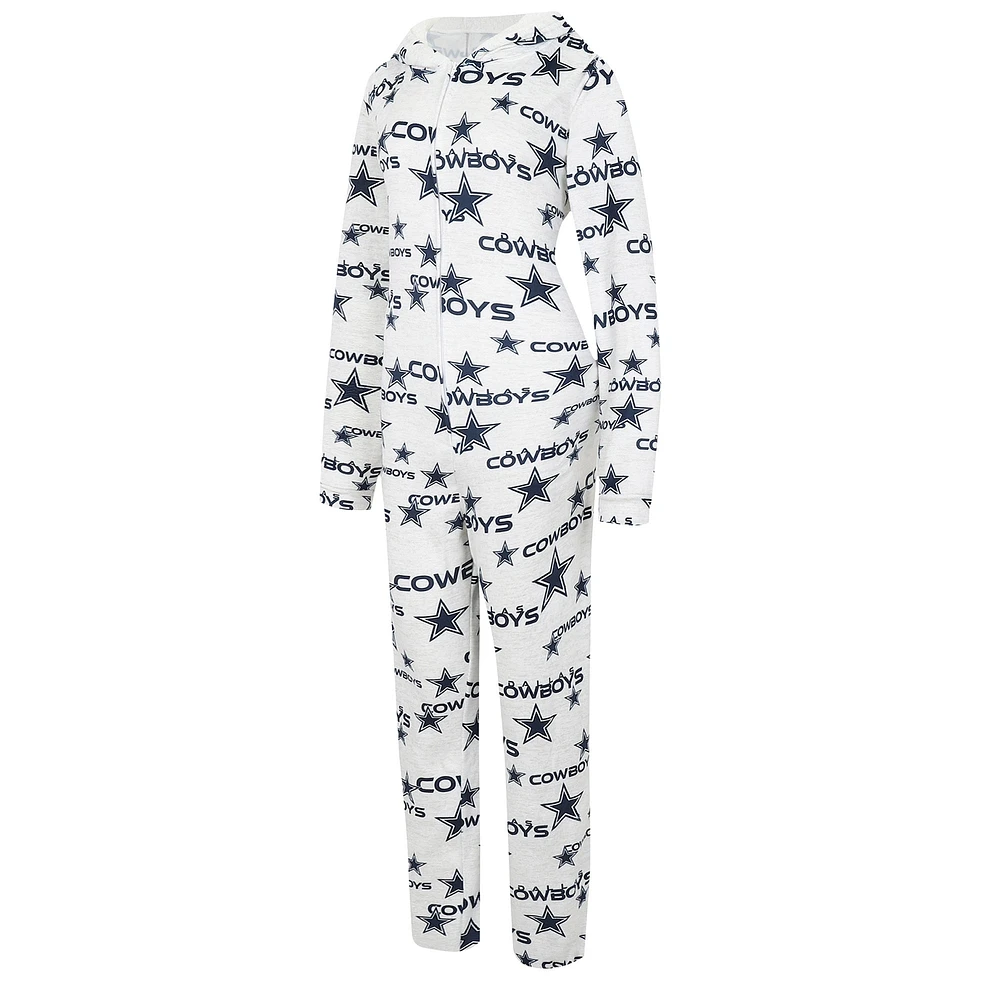 Concepts Sport pour femmes Blanc Dallas Cowboys Docket Sweat à capuche entièrement zippé Union Suit