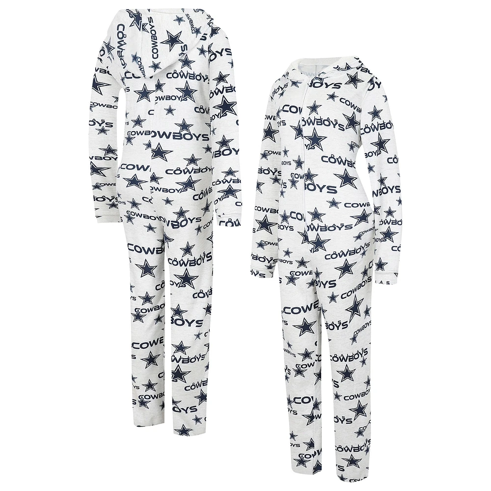 Concepts Sport pour femmes Blanc Dallas Cowboys Docket Sweat à capuche entièrement zippé Union Suit