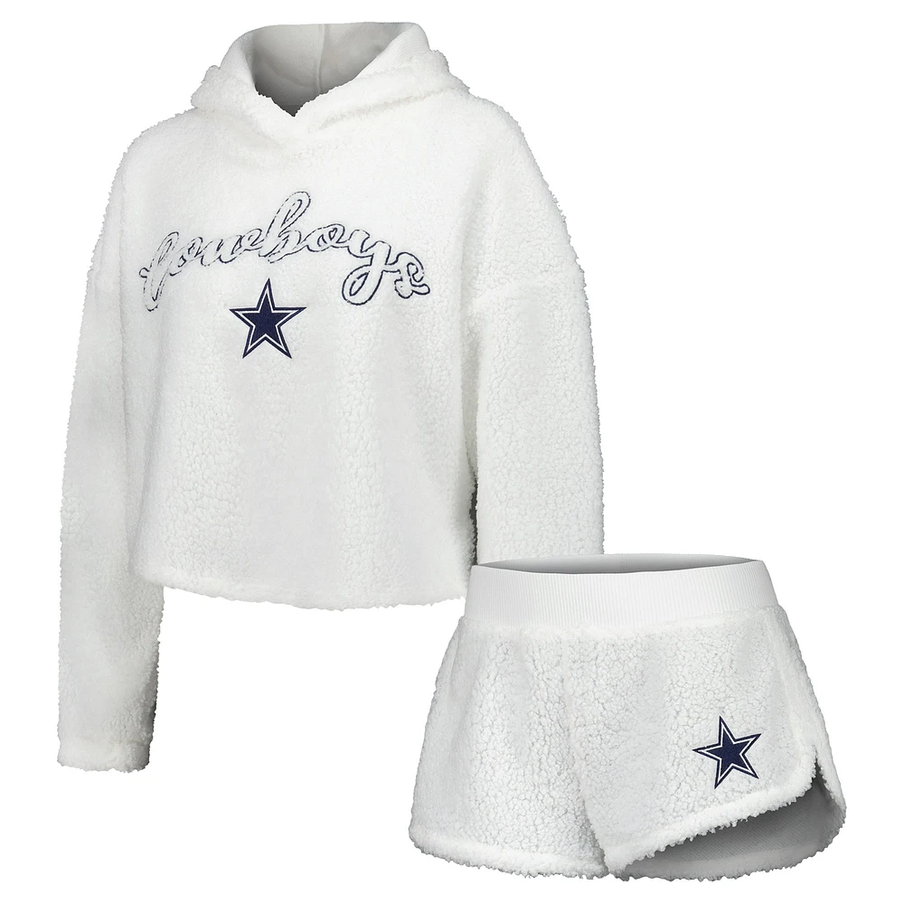 Concepts Sport Blanc Dallas Cowboys Fluffy Pullover Sweatshirt & Shorts Sleep Set