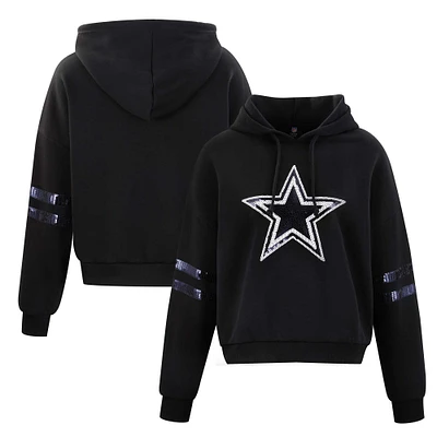 Sweat à capuche court paillettes pour femme Cuce Black Dallas Cowboys