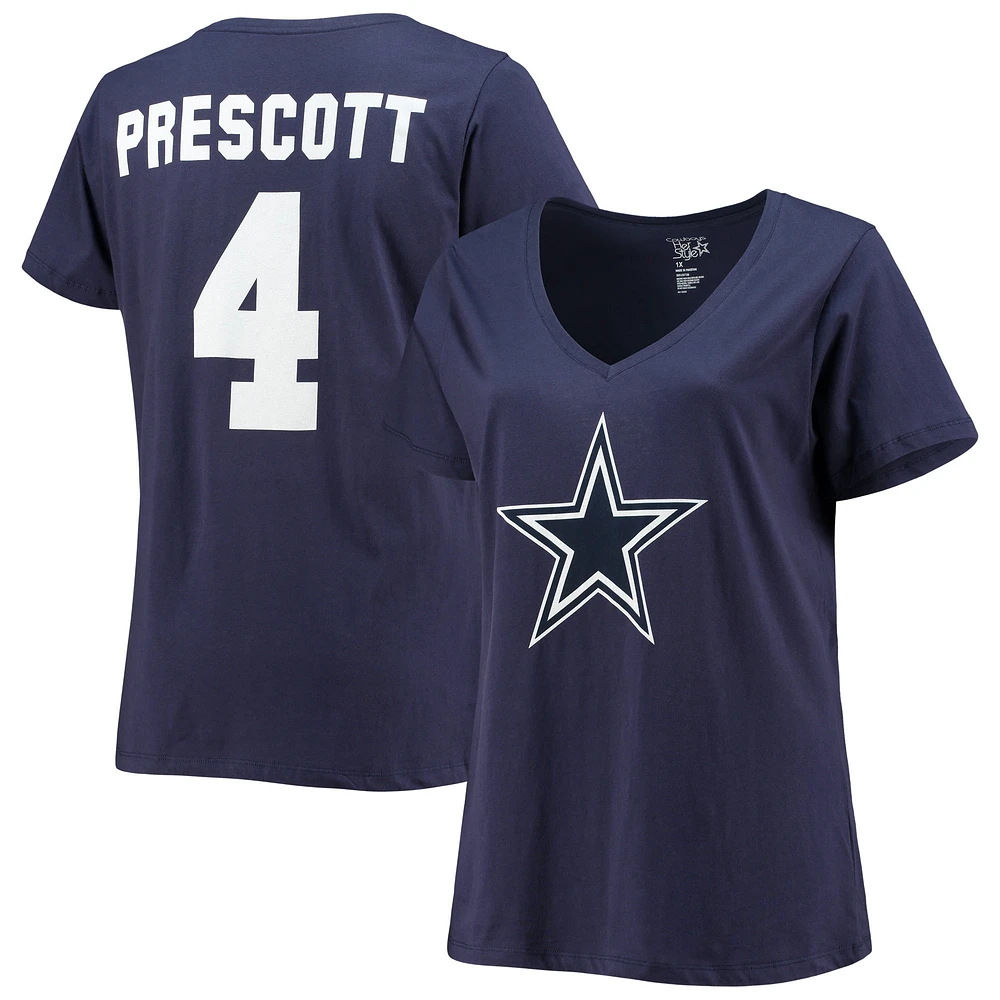 Women's Dak Prescott Navy Dallas Cowboys Plus Fair Catch Name & Number V-Neck T-Shirt