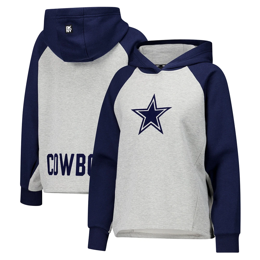 Sweat à capuche DKNY Sport gris/bleu marine pour femme, motif raglan court Dallas Cowboys Joy