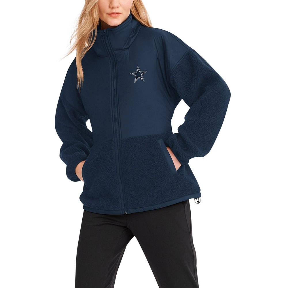 Veste entièrement zippée DKNY Sport pour femmes des Dallas Cowboys Drew Sherpa bleu marine