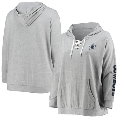 Dallas Cowboys Fanatics Branded Women's Plus Lace-Up Pullover Hoodie - Heathered Gray