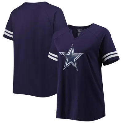 Dallas Cowboys Fanatics Branded Women's Plus Logo Striped Raglan Notch Neck T-Shirt - Navy