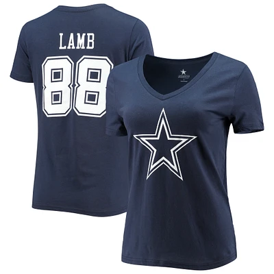 Fanatics CeeDee Lamb Navy Dallas Cowboys Player Icon Nom et numéro T-shirt à col en V pour femmes