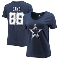 Women's Fanatics CeeDee Lamb Navy Dallas Cowboys Player Icon Name & Number V-Neck T-Shirt