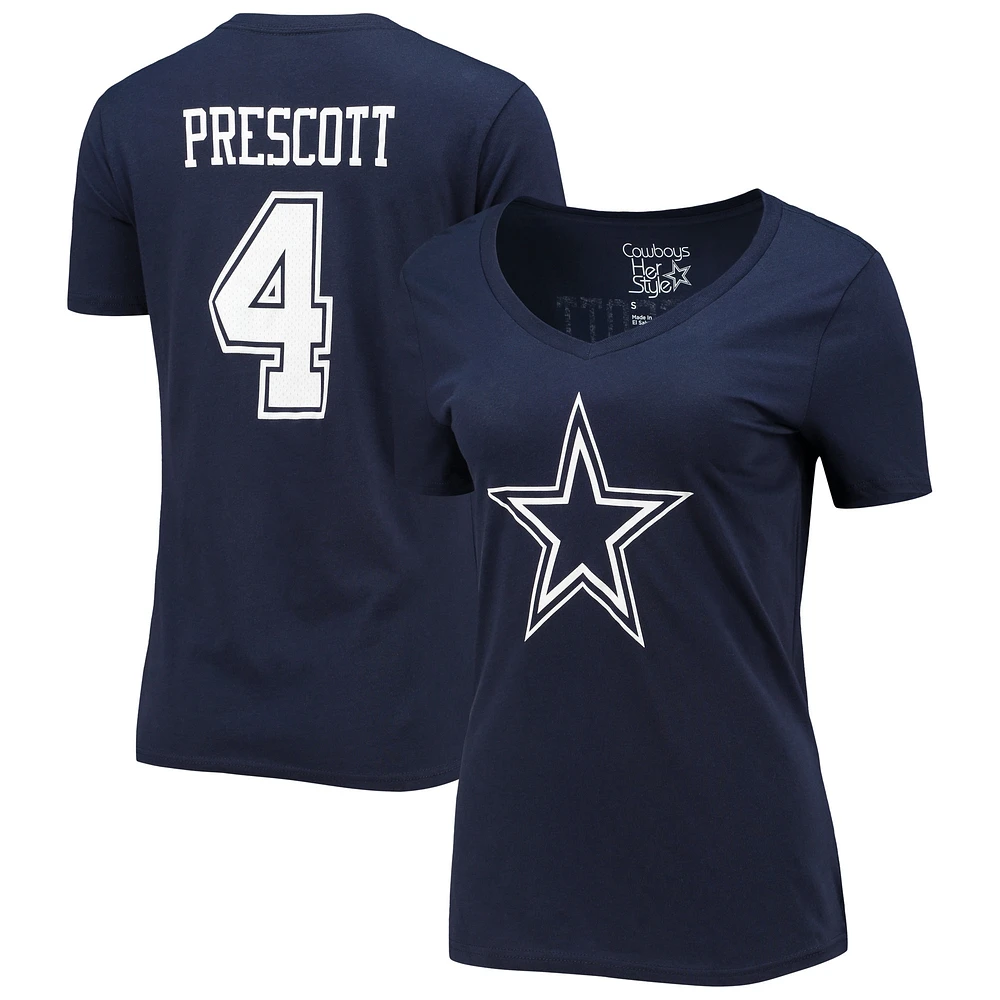 Women's Fanatics Dak Prescott Navy Dallas Cowboys Player Icon Name & Number V-Neck T-Shirt