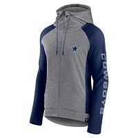 Women's Fanatics Gray/Navy Dallas Cowboys Blind Side Raglan Full-Zip Hoodie