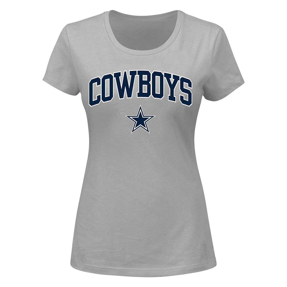 T-shirt Fanatics pour femmes gris Dallas Cowboys grande taille avec logo en forme d'arc