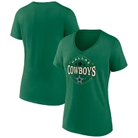 T-shirt vert à col en V Fanatics pour femmes des Cowboys de Dallas Lucky Celtic