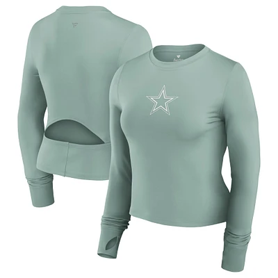 Women's Fanatics Green Dallas Cowboys Studio Fitted Long Sleeve Gym Top