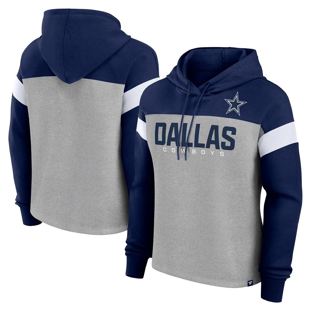 Women's Fanatics Heather Gray/Navy Dallas Cowboys Bold Play Call Pullover Hoodie