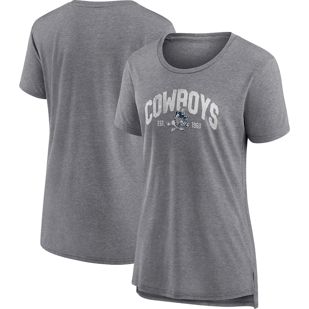 Women's Fanatics Heathered Gray Dallas Cowboys Drop Back Modern T-Shirt