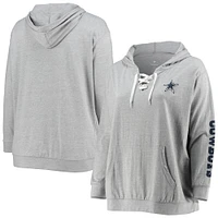 Sweat à capuche lacets grande taille Fanatics pour femmes, gris chiné, Dallas Cowboys