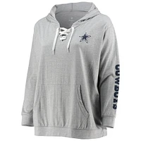 Sweat à capuche lacets grande taille Fanatics pour femmes, gris chiné, Dallas Cowboys