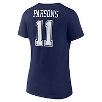 Fanatics pour femmes Micah Parsons bleu marine Dallas Cowboys Player Icon Name & Number T-shirt à col en V