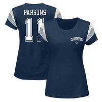 Women's Fanatics Micah Parsons Navy Dallas Cowboys Plus Sleeve Stripe Name & Number T-Shirt