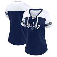 T-shirt en jersey à lacets et col V Fanatics pour femmes, bleu marine/blanc, Dallas Cowboys Blitz & Glam