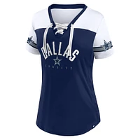 T-shirt en jersey à lacets et col V Fanatics pour femmes, bleu marine/blanc, Dallas Cowboys Blitz & Glam