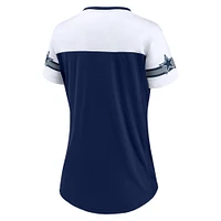 T-shirt en jersey à lacets et col V Fanatics pour femmes, bleu marine/blanc, Dallas Cowboys Blitz & Glam