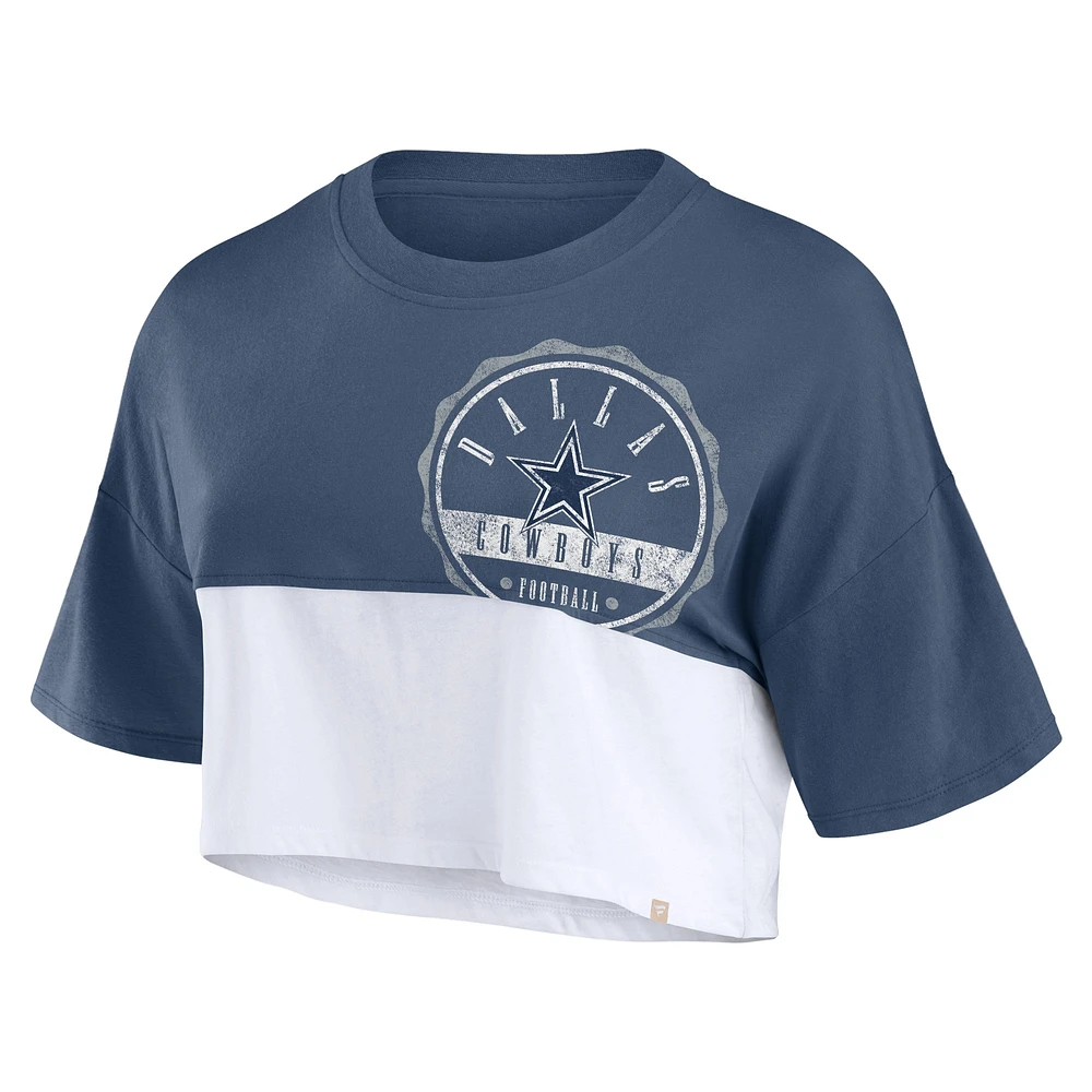 T-shirt court fendu de couleur boxy Fanatics pour femmes, bleu marine/blanc, Dallas Cowboys