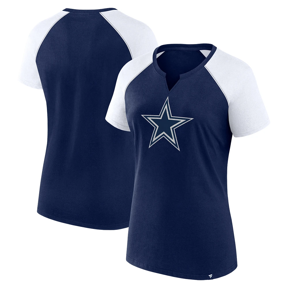 Women's Fanatics Navy/White Dallas Cowboys Glittered Primary Raglan T-Shirt