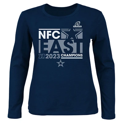 Fanatics Navy Dallas Cowboys 2023 NFC East Division Champions Conquer T-shirt à manches longues et col en V pour femmes