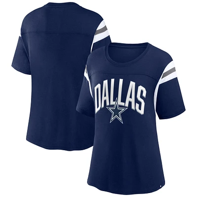 T-shirt à rayures gagnées Fanatics pour femmes, bleu marine, Dallas Cowboys