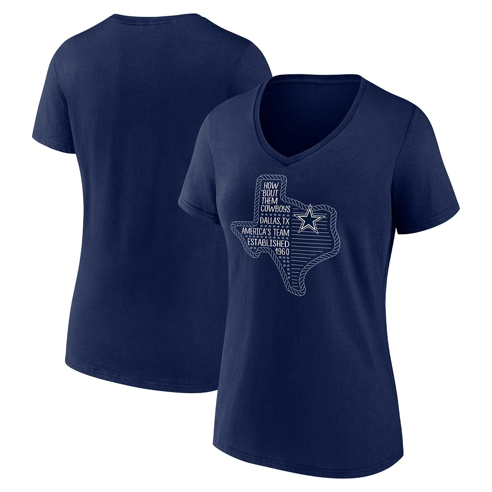 T-shirt à col en V Fanatics Navy Dallas Cowboys Hometown Defensive Stand pour femmes