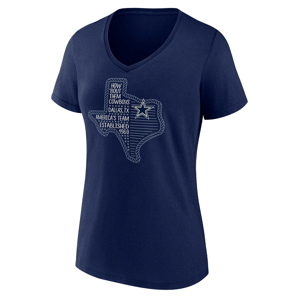 T-shirt à col en V Fanatics Navy Dallas Cowboys Hometown Defensive Stand pour femmes