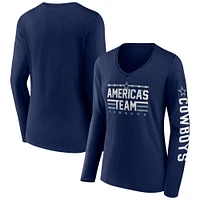 T-shirt à manches longues et col en V Fanatics pour femmes, bleu marine, Dallas Cowboys Hometown Sweep