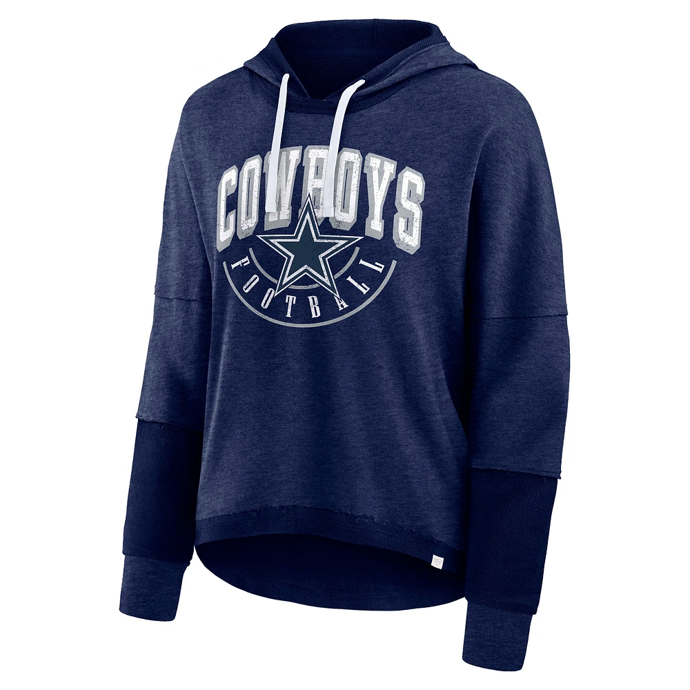 Women's Fanatics Navy Dallas Cowboys Lightewight Modest Crop Lounge Helmet Arch Pullover Hoodie