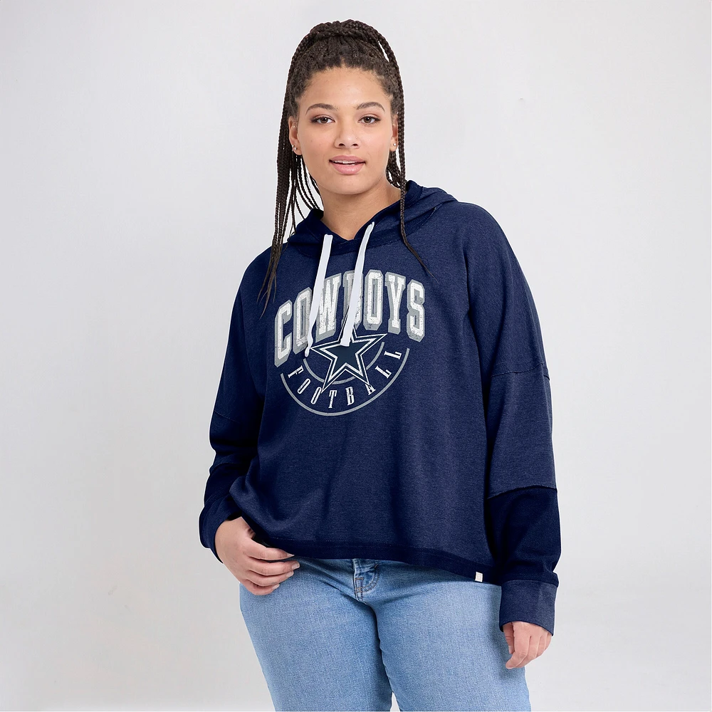 Women's Fanatics Navy Dallas Cowboys Lightewight Modest Crop Lounge Helmet Arch Pullover Hoodie