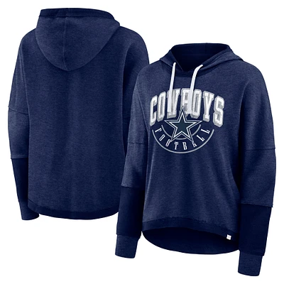 Women's Fanatics Navy Dallas Cowboys Lightewight Modest Crop Lounge Helmet Arch Pullover Hoodie