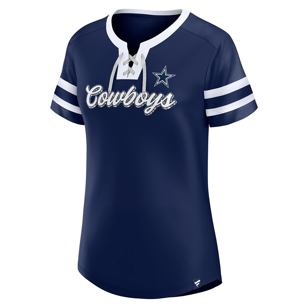 T-shirt à lacets Fanatics pour femmes bleu marine Dallas Cowboys Original State