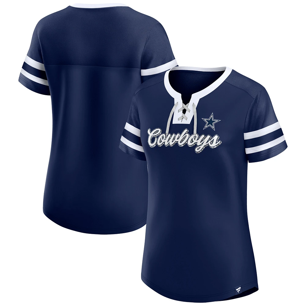 T-shirt à lacets Fanatics pour femmes bleu marine Dallas Cowboys Original State